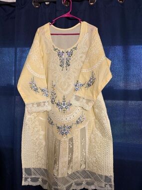 Elegant Yellow Embroidered Women's Dress plus size